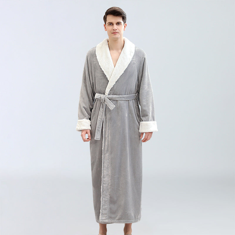 Men's Winter Plus Size Long Bathrobe Coral Fleece Full Length Pajamas