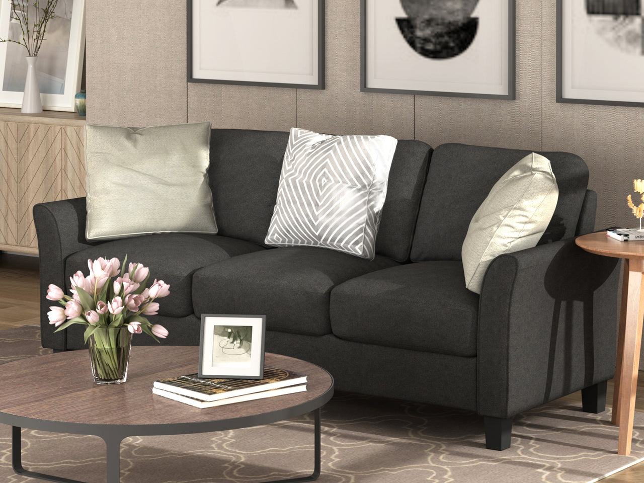 3-Seat Sofa Living Room Linen Fabric Sofa (3-Seat Sofa)