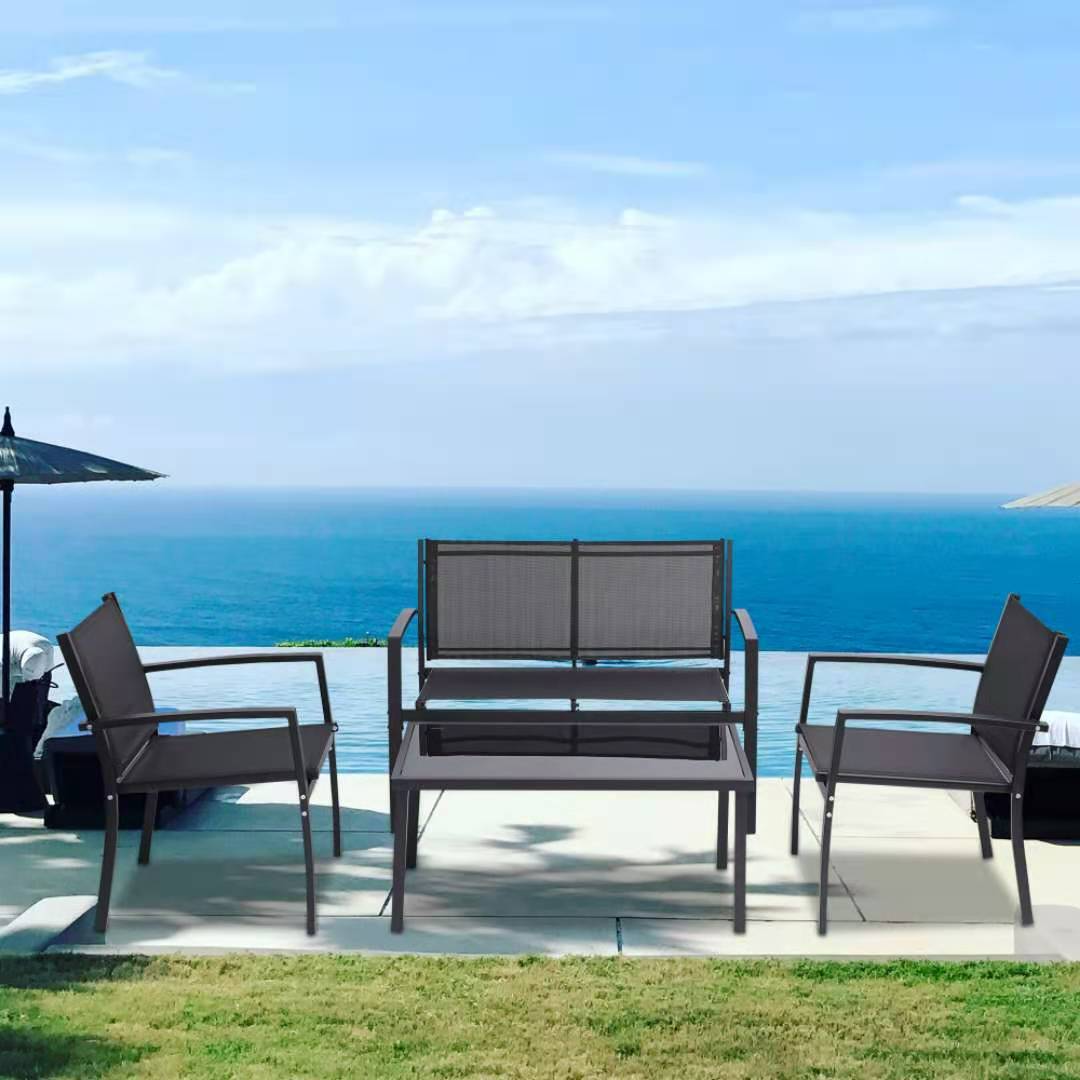 4 Pieces Patio Furniture Set Patio Conversation Sets Poolside Lawn Chairs with Glass (Black)