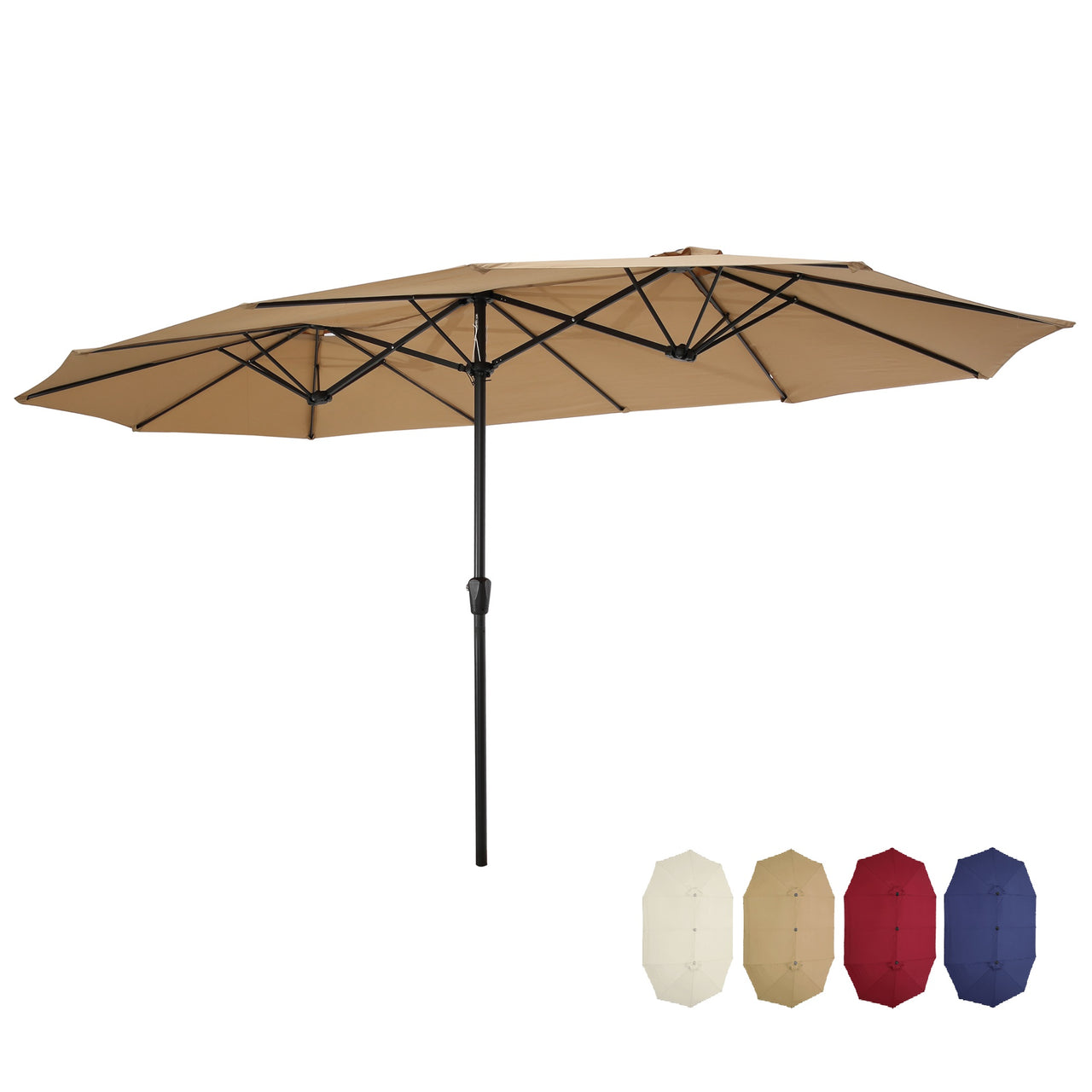 15x9ft Large Double-Sided Rectangular Outdoor Twin Patio Market Umbrella w/Crank- taupe