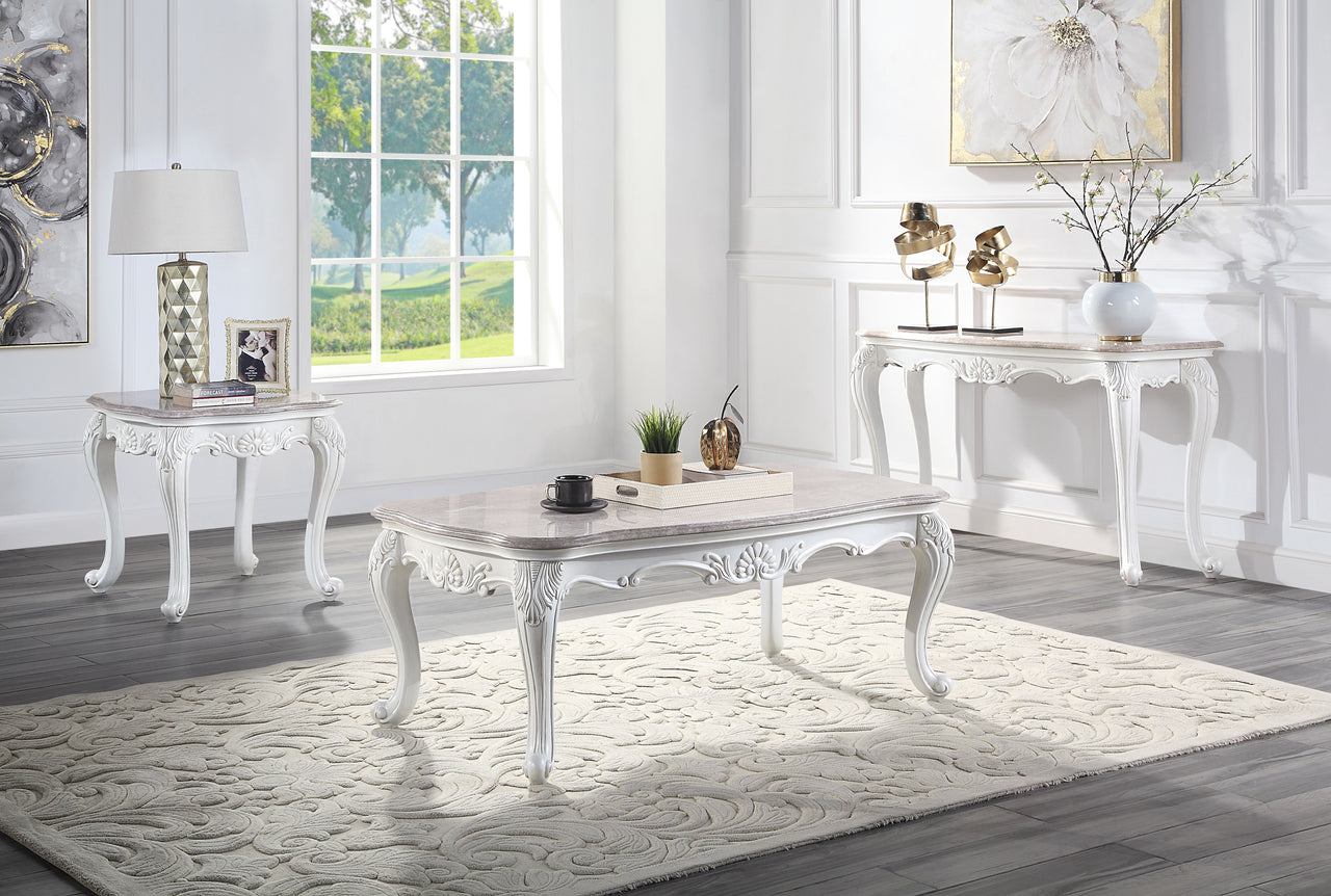 Ciddrenar Sofa Table, Marble Top  White Finish 84313