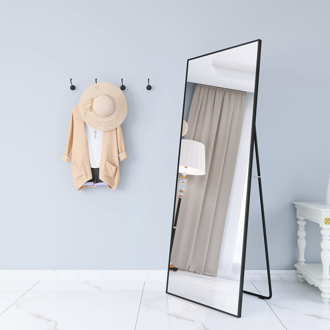 65  x 24  Full Length Mirror Hanging Standing or Leaning, Bedroom Mirror Floor Mirror Wall-Mounted Mirror with Alloy Frame, Black