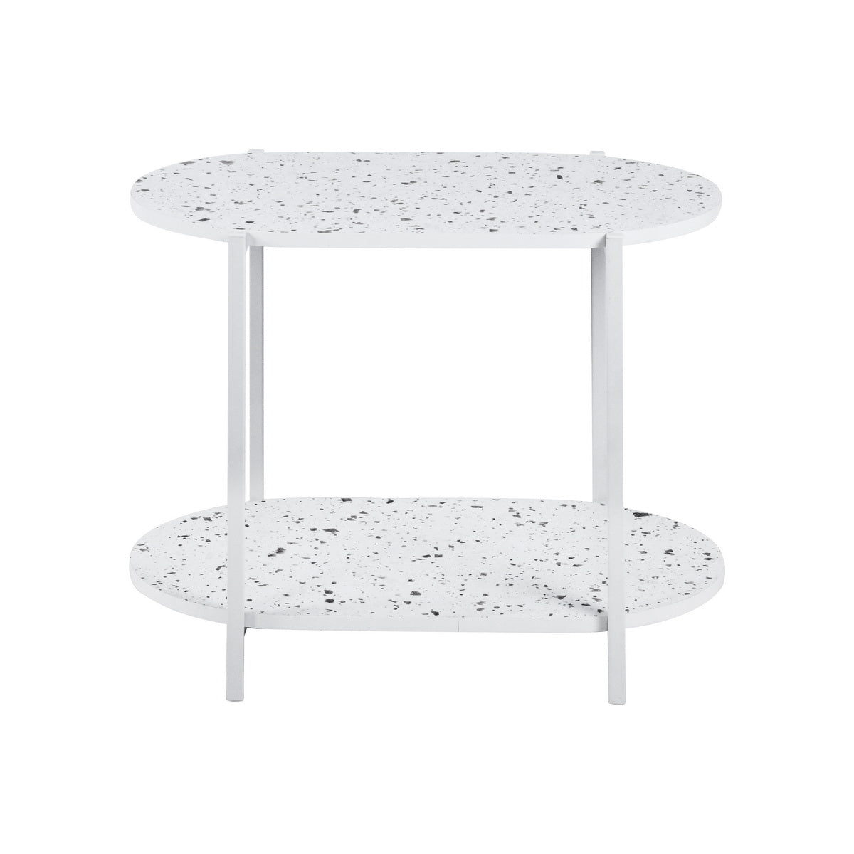 White Side End Table 24  2-Tiers Oval Nightstand, Modern Marble Small Table Coffee Tea Sofa Table for Living Room Indoor Balcony