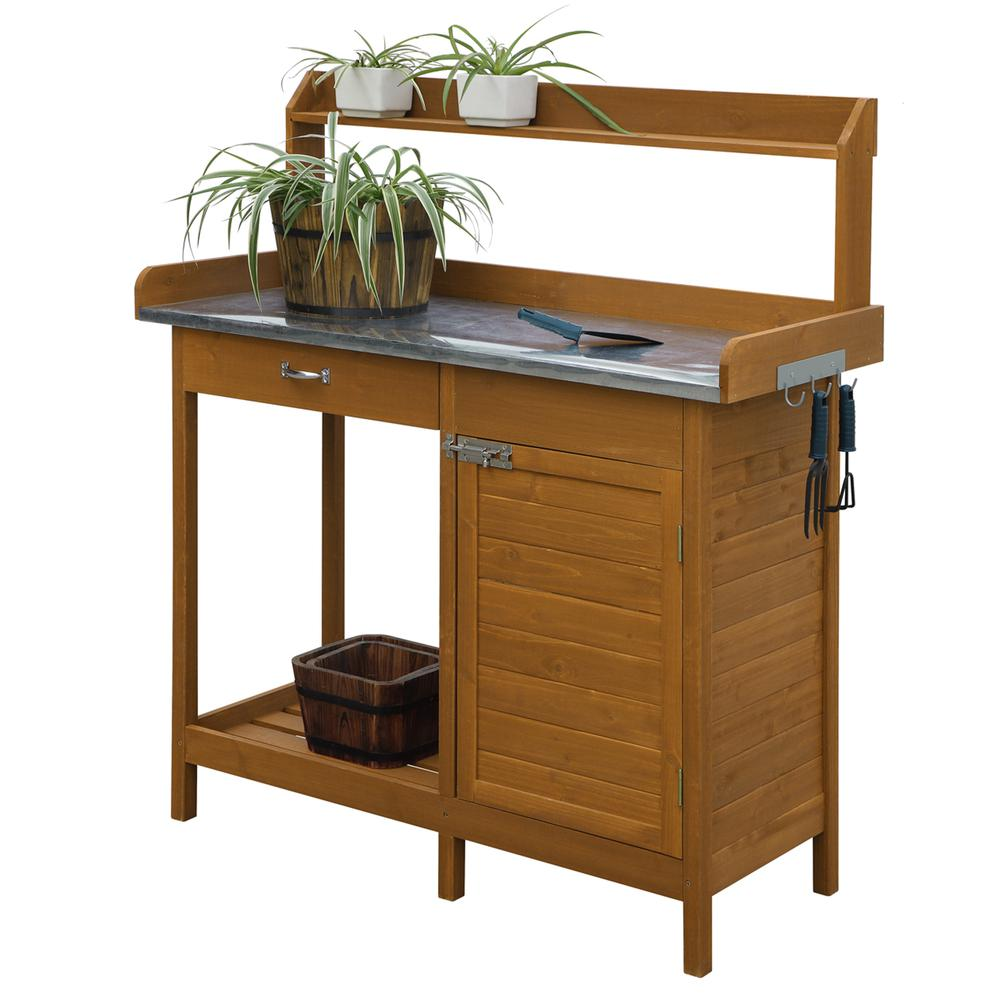 Deluxe Potting Bench with Cabinet Light Oak