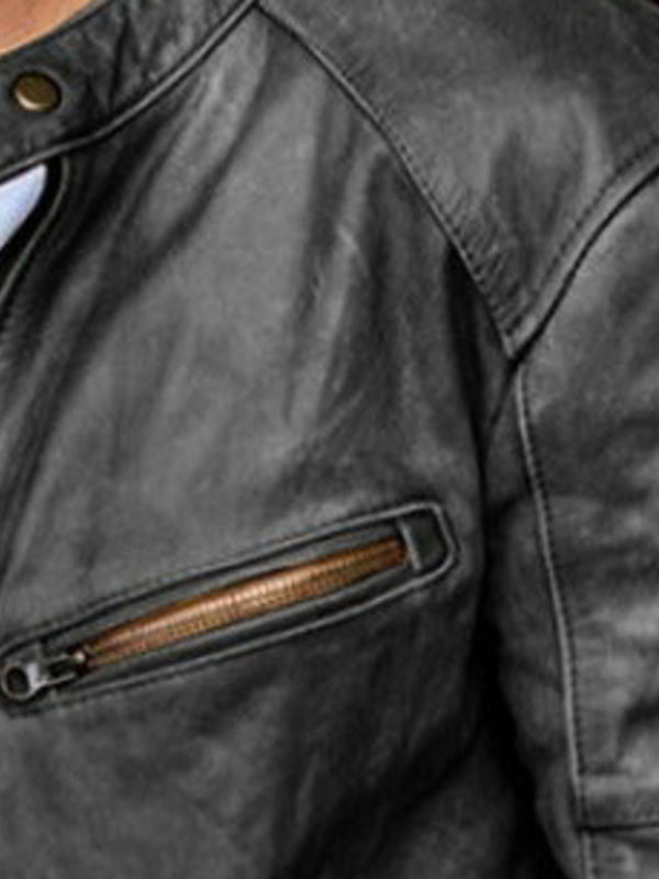 Men's PU Leather Jacket Men's Stand Collar Punk Men's Jacket