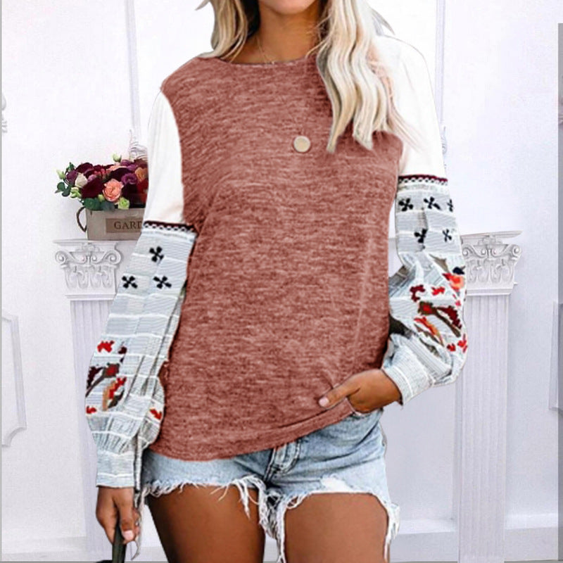 Round Neck Long Sleeve Printed Sweater Top