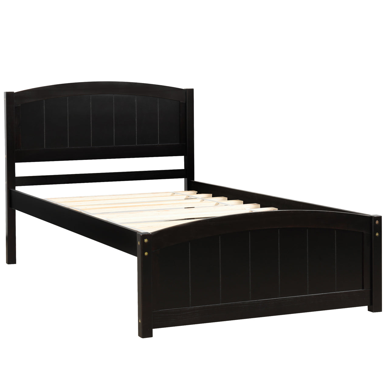 Wood Platform Bed with Headboard,Footboard and Wood Slat Support, Espresso
