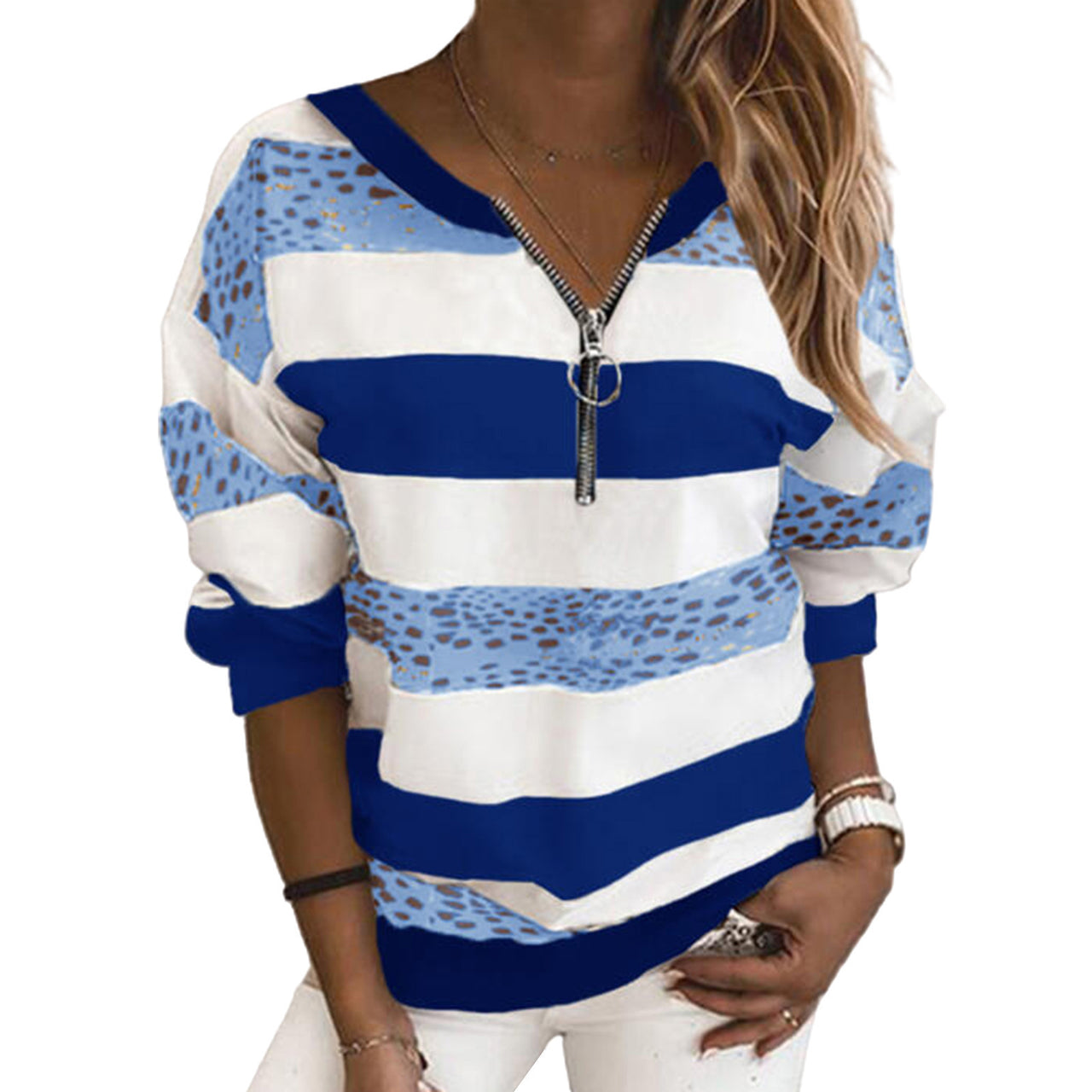 Women's College Style Striped Pullover Loose Fashion Sweatshirt