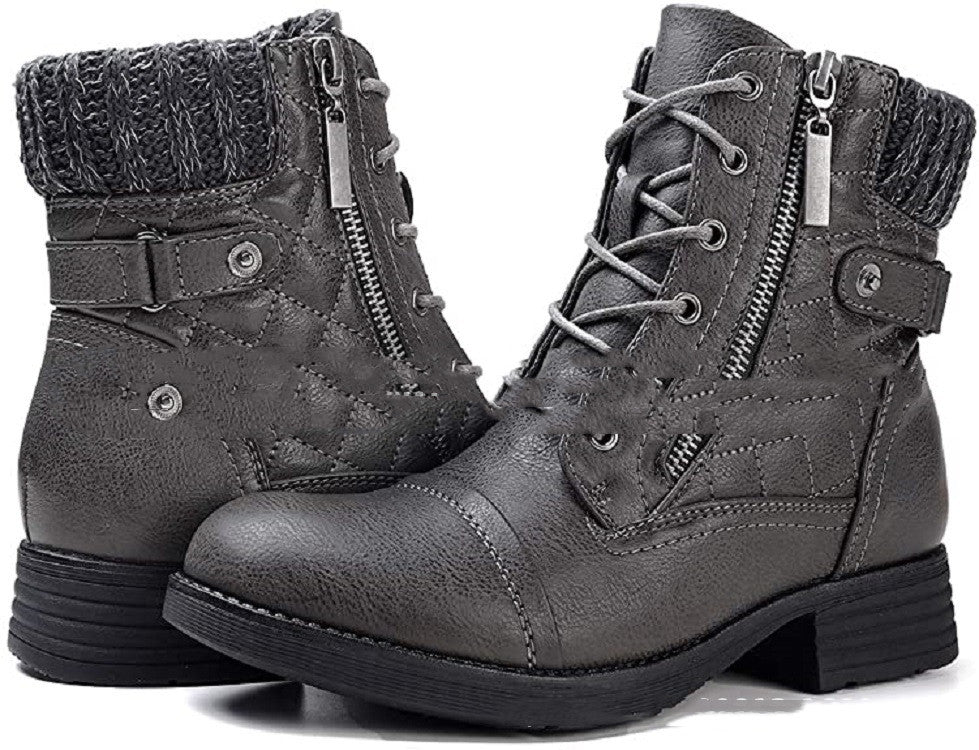 Martin Boots With Lace-up Front And Bare Side Zipper