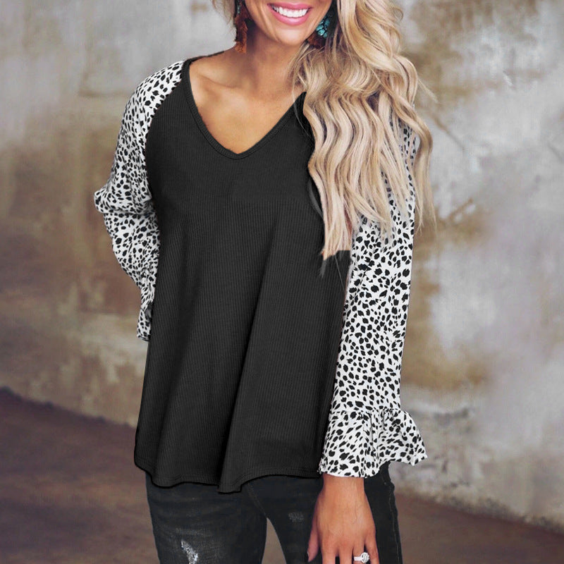 Women's Leopard Print Stitching Casual Top