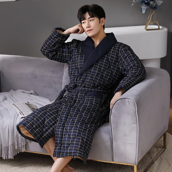 Pure Cotton Long Sleeved Autumn And Winter Thin Quilted Bathrobe