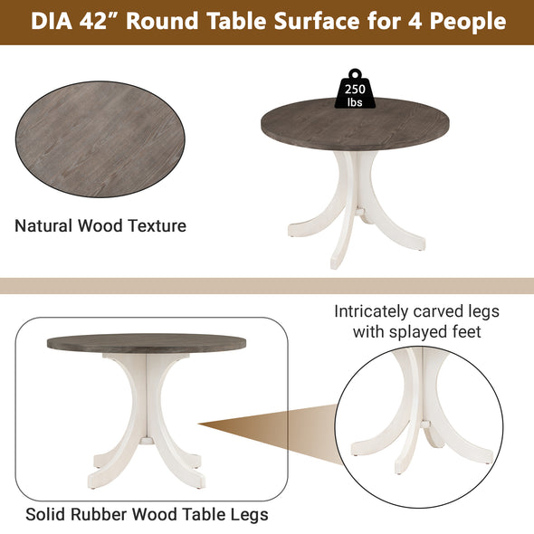 Mid-Century Solid Wood  Round Dining Table for Small Places, Brown Table