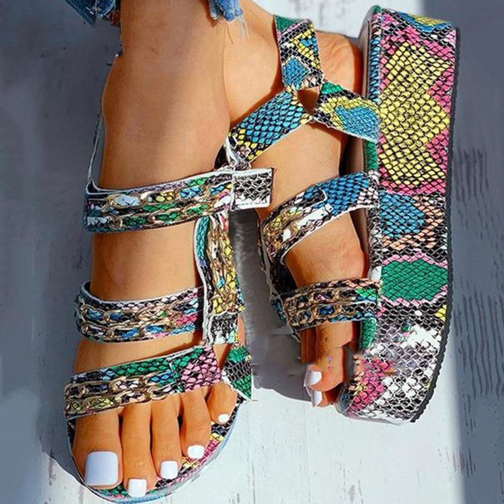 Snake color matching metal chain sandals
