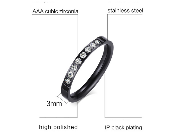 Lady's Ring 3MM Stainless Steel Zircon Ring - Bestgoodshop