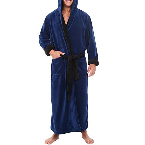 Men's BathRobe Flannel Hooded Thick Casual Winter