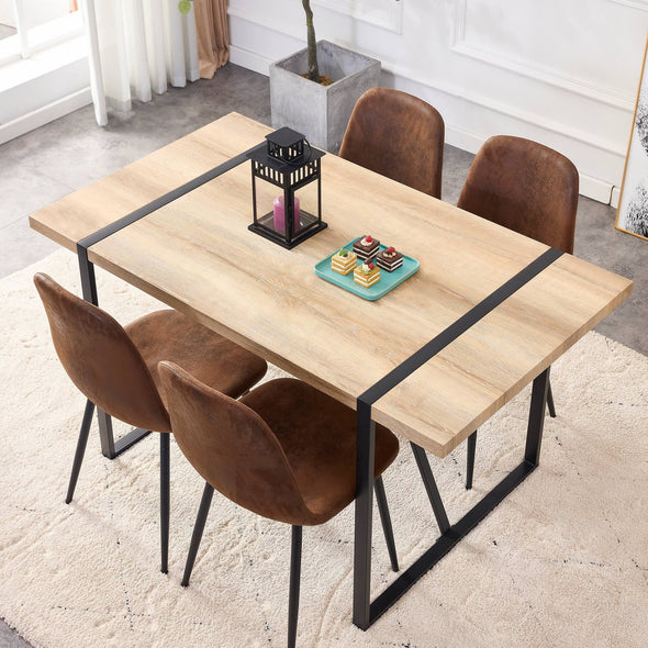 55.1" W x 31.4" D x 29.9" H Rustic Industrial Rectangular Wood Dining Table For 4-6 Person,  With 1.5" Thick Engineered Wood