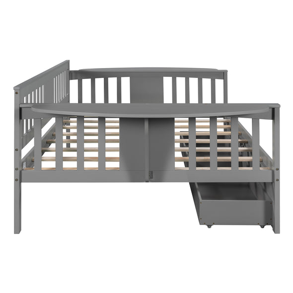 Full size Daybed with Two Drawers, Wood Slat Support, Gray