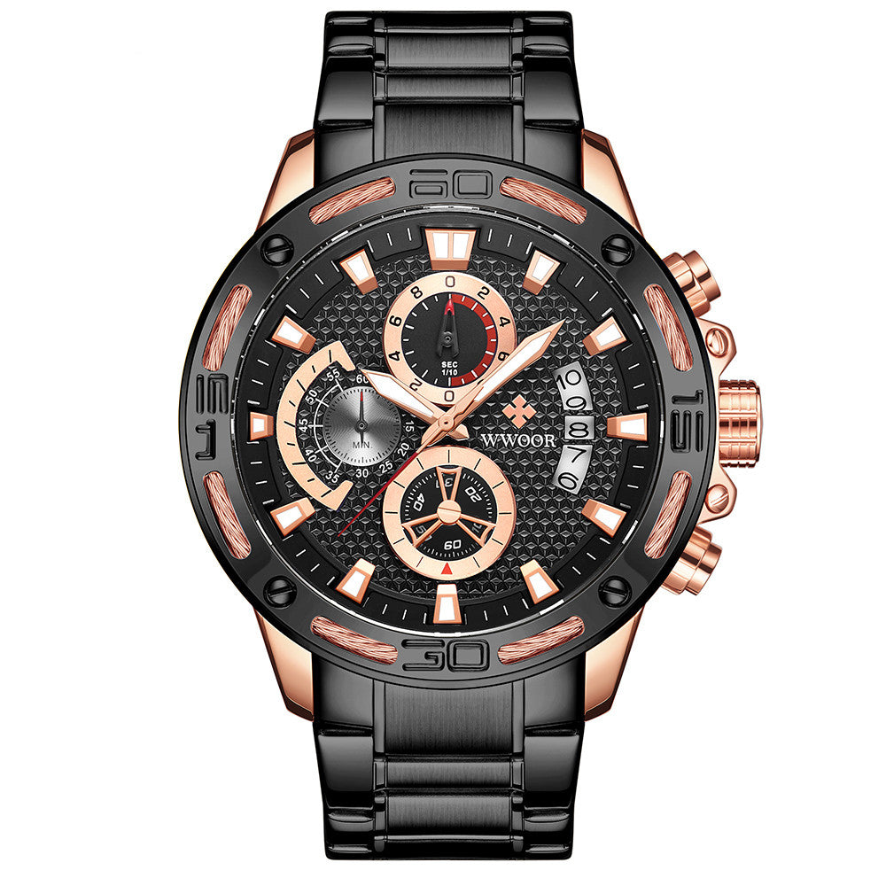Fashion Mens Watches Luxury Gold Full Steel Quartz Watch Men Waterproof Sport Chronograph