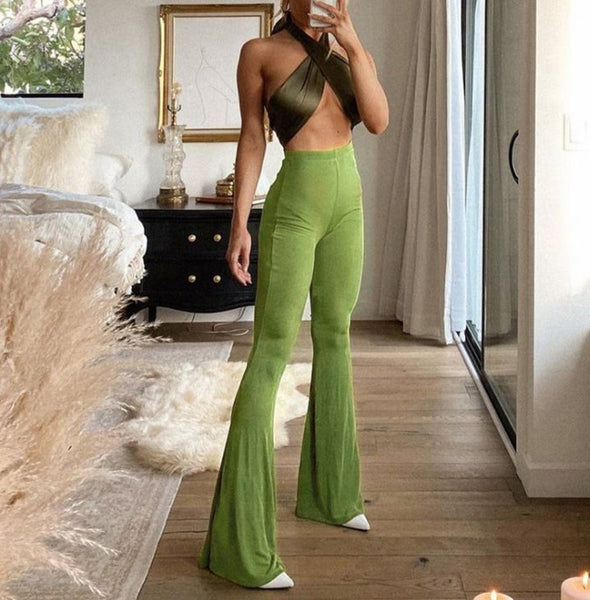 Retro Solid Color High Waist Casual Trousers