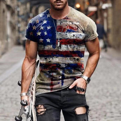 Men's T-Shirt Vintage USA Flag Print O-Neck