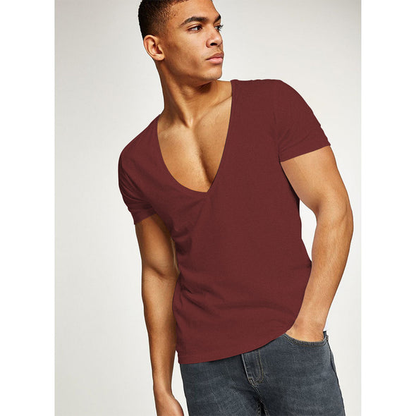 Men's T-shirt Deep V- Neck Short Sleeve