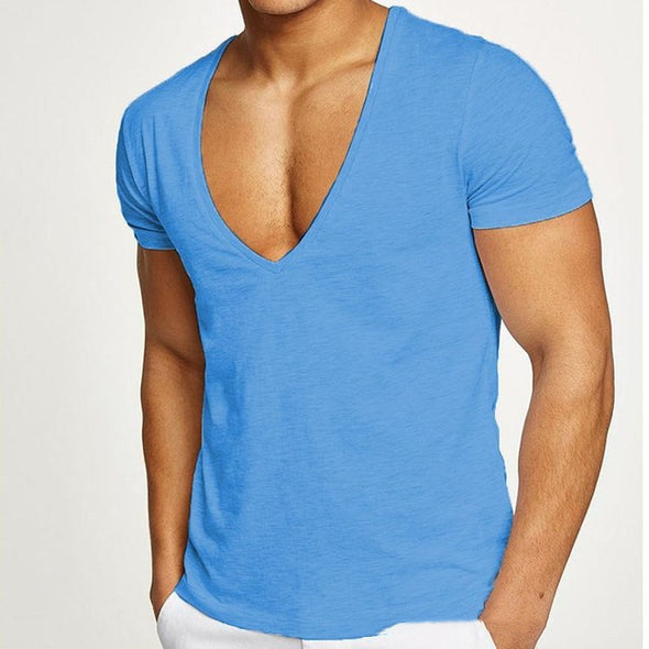 Men's T-shirt Deep V- Neck Short Sleeve