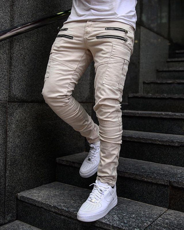 Slim-fit Solid Color Sports Casual Pants