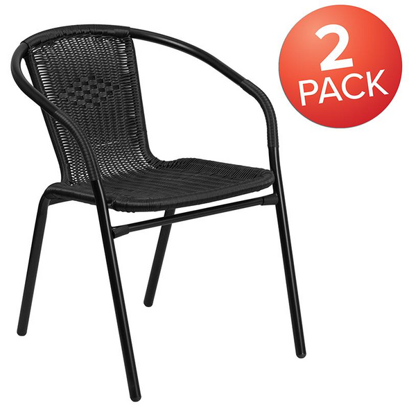 2 Pack Black Rattan Indoor-Outdoor Restaurant Stack Chair