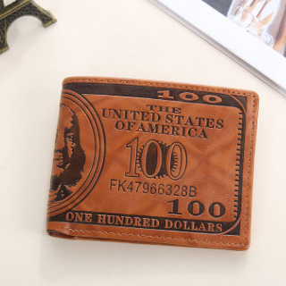Pu leather Men's short wallet 100 dollars pattern men's coin purse - Bestgoodshop