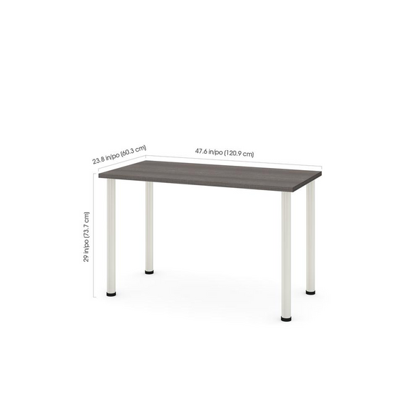 Bestar 24 x 48 Table with round metal legs In Bark Gray