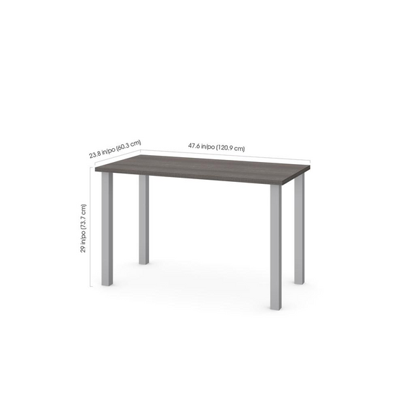 Bestar 24 x 48 Table with square metal legs in Bark Gray