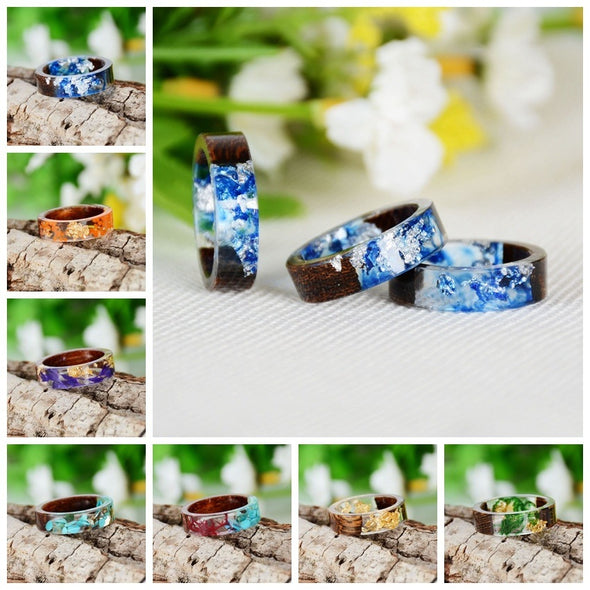 Handmade DIY romantic dry flower Real wood resin ring gold / silver, gifts for the lover - Bestgoodshop