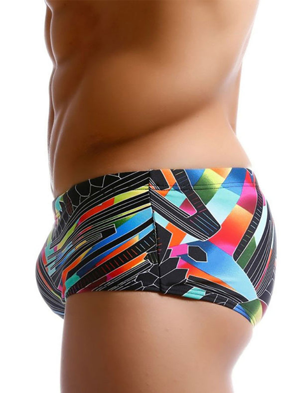 Men's Geometric Colorful Line Print Boxer Swim Shorts