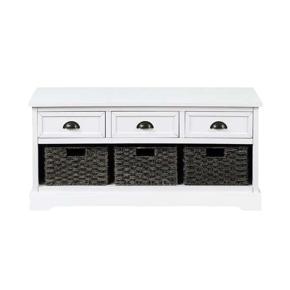 Homes Collection  Wood Storage Bench with 3  Drawers and 3 Woven Baskets