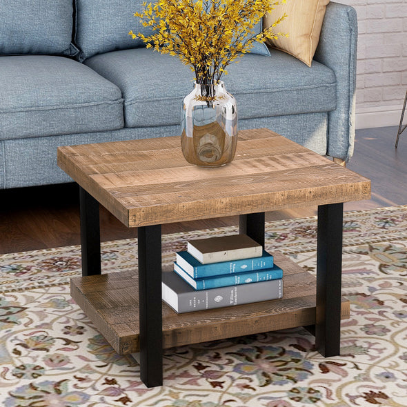 Rustic Natural Coffee Table with Storage Shelf for Living Room, Easy Assembly Hillside(22&x22&)