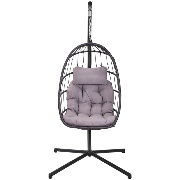 wicker hanging chair with Grey cushion A and dust cover