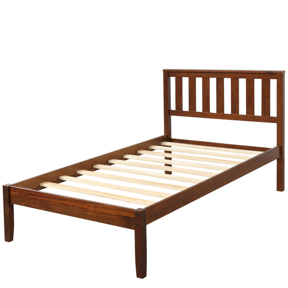 Wood Platform Bed with Headboard/Wood Slat SupportTwin (Walnut)
