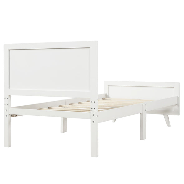 Wood Platform Bed Twin Bed Frame Mattress Foundation with Headboard and Wood Slat Support (White)