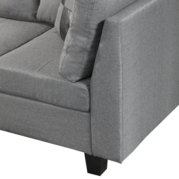 Sectional Sofa Set  for Living Room  with  Right Hand Chaise Lounge and Storage Ottoman  (Grey)