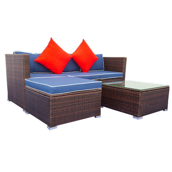 3 Piece Patio Sectional Wicker Rattan Outdoor Furniture Sofa Set