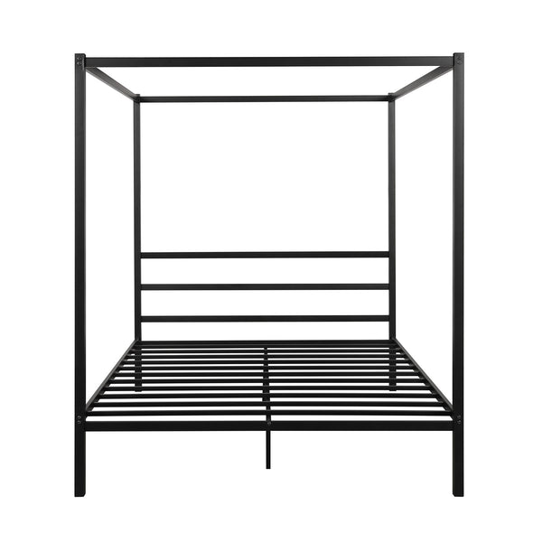 Metal Framed Canopy Platform Bed with Built-in Headboard,No Box Spring Needed, Classic Design, Queen , Black
