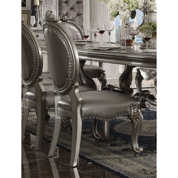 Versailles Side Chair (Set-2) in Silver PU & Antique Platinum 66822