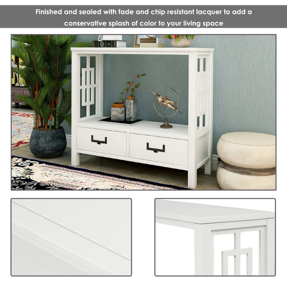 Console Sofa Table with Two Bottom Drawers, Farmhouse Narrow Sofa Table for Entryway (White)