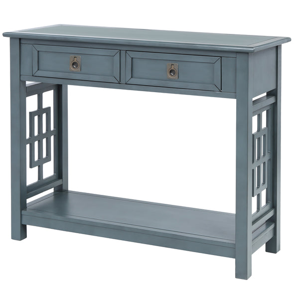 Console Table with 2 Drawers and Bottom Shelf, Entryway Accent Sofa Table (Antique Navy)