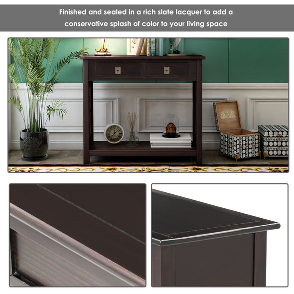 Console Table with 2 Drawers and Bottom Shelf, Entryway Accent Sofa Table (Espresso)