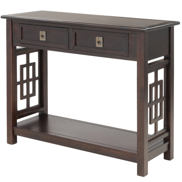 Console Table with 2 Drawers and Bottom Shelf, Entryway Accent Sofa Table (Espresso)