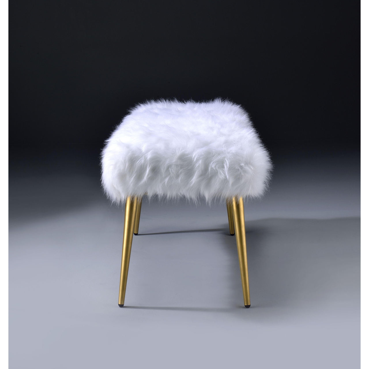 Bagley II Bench in White Faux Fur & Gold 96450