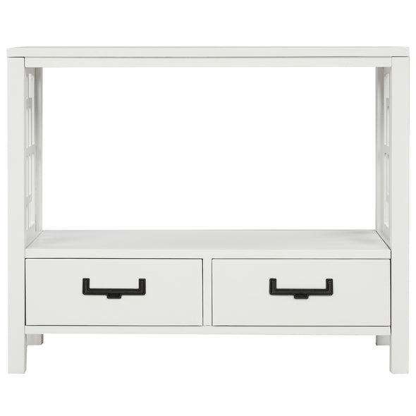 Console Sofa Table with Two Bottom Drawers, Farmhouse Narrow Sofa Table for Entryway (White)