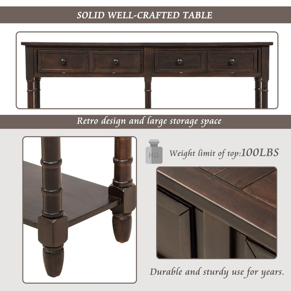 Console Table Sofa Table Easy Assembly with Two Storage Drawers and Bottom Shelf for Living Room, Entryway (Espresso)