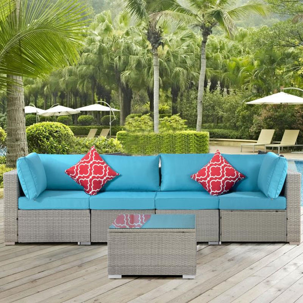 Outdoor Garden Patio Furniture 5-Piece PE Rattan Wicker Sectional Cushioned Sofa Sets with 2 Pillows and Coffee Table